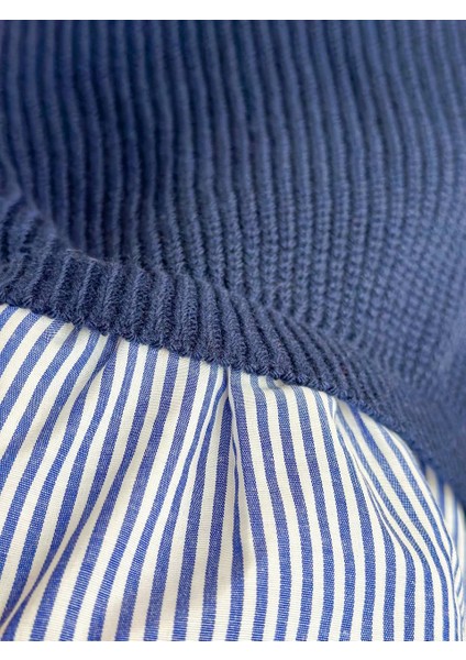 Lacivert Fırfır Detaylı Kombin Takım – Örme & Gömlek Kumaş Üst + Boru Paça Alt fiyatları