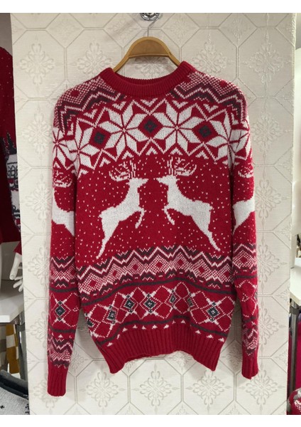 Kadın Noel Temalı Ren Geyiği Desenli Yılbaşı Triko Kazak fiyatları