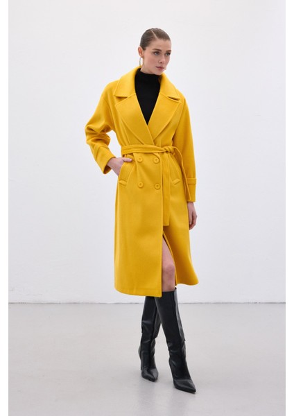 Beli Bağlamalı Uzun Kaban - Sarı fiyatları