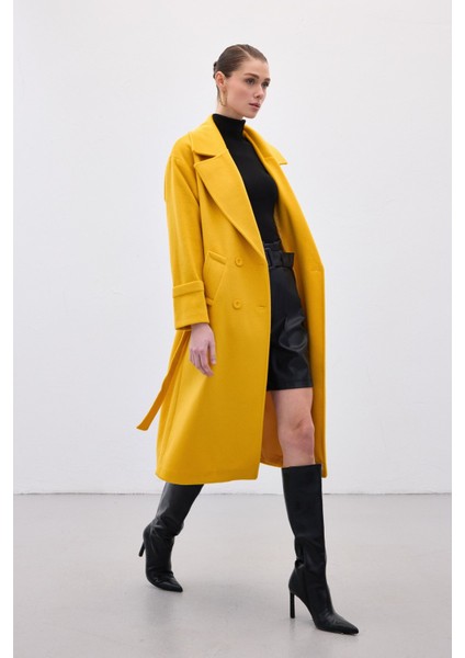 Beli Bağlamalı Uzun Kaban - Sarı fırsatları