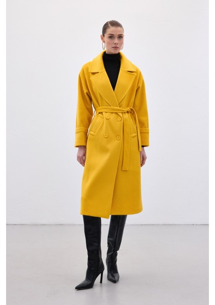 Beli Bağlamalı Uzun Kaban - Sarı indirimleri