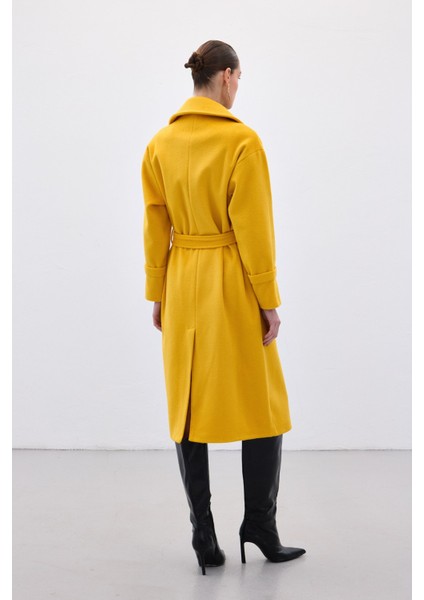 Beli Bağlamalı Uzun Kaban - Sarı