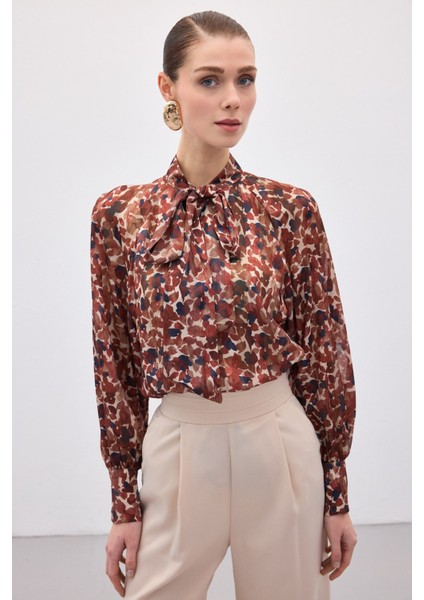 Fular Detaylı Bluz - Bordo