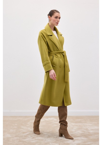 Beli Bağlamalı Uzun Kaban - Yağ Yeşili modelleri