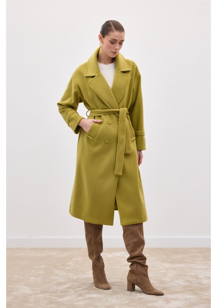 Beli Bağlamalı Uzun Kaban - Yağ Yeşili fırsatları