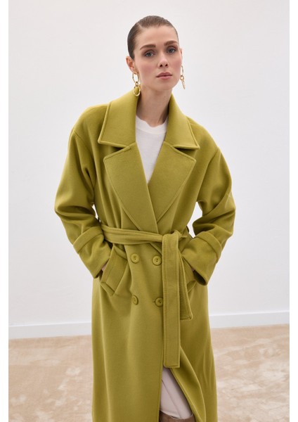 Beli Bağlamalı Uzun Kaban - Yağ Yeşili