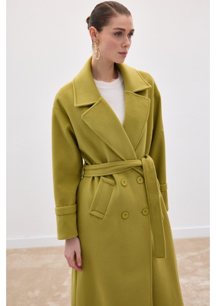 Beli Bağlamalı Uzun Kaban - Yağ Yeşili