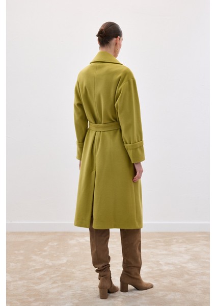 Beli Bağlamalı Uzun Kaban - Yağ Yeşili