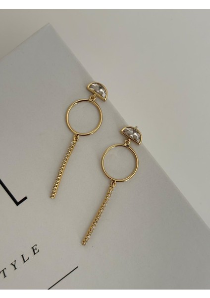 Özel Seri Xp 14K Kristal Taş Detay Gold Çubuk Sallantılı Küpe fırsatları