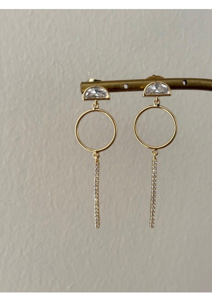 Özel Seri Xp 14K Kristal Taş Detay Gold Çubuk Sallantılı Küpe indirimleri