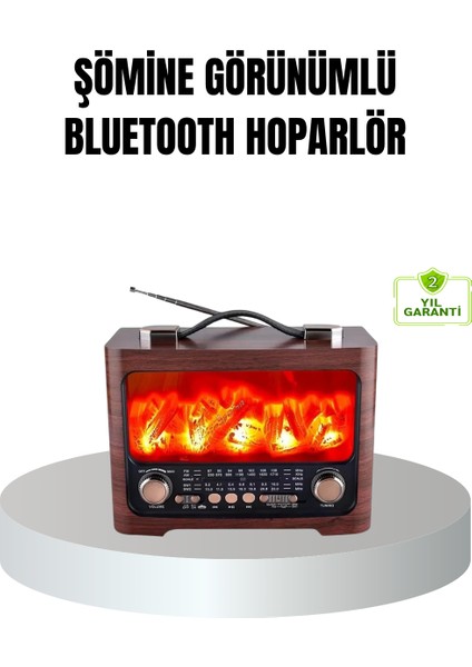Solar Şarjlı Şömine Alev Efektli Bluetooth Hoparlör 7W Taşınabilir Ses Sistemi