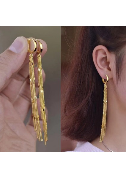 Gold Zincirli Şık Küpe