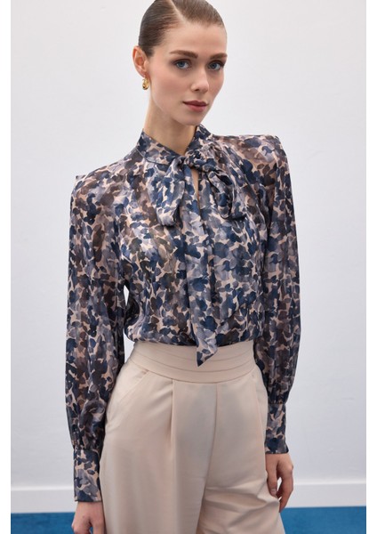 Fular Detaylı Bluz - Lacivert