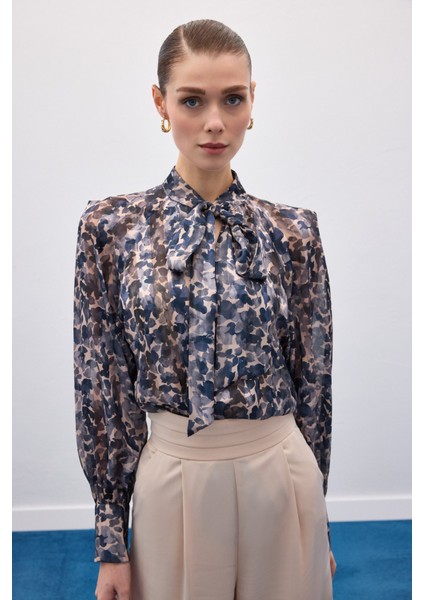 Fular Detaylı Bluz - Lacivert modelleri