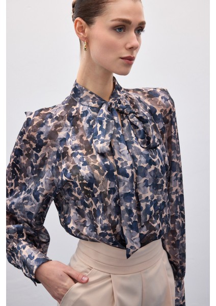 Fular Detaylı Bluz - Lacivert