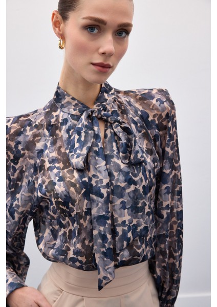 Fular Detaylı Bluz - Lacivert