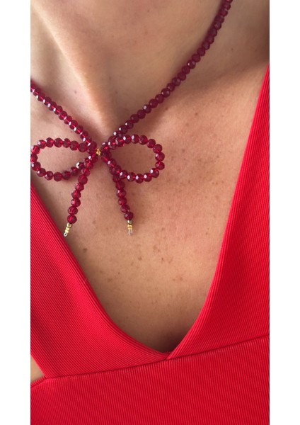 Kırmızı Kristal Fiyonk Yeni Yıl Kolyesi Yılbaşı Kolyesi