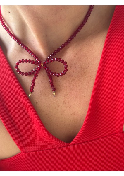 Kırmızı Kristal Fiyonk Yeni Yıl Kolyesi Yılbaşı Kolyesi modelleri