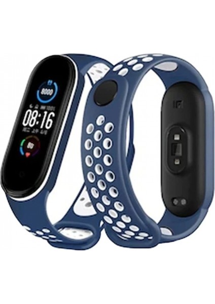 Xiaomi Mi Band 4 Spor Delikli Kordon - Lacivert-Beyaz