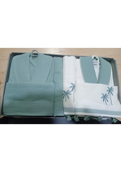 Palma Yeşil -Krem Aile Seti