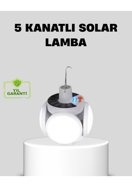 Lzrdwzrd Solar Güneş Enerjili ve USB Şarjlı 5 Kanatlı LED Kamp Lambası