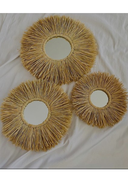 3'lü Hasır Bohem Ayna Seti (50CM + 40CM + 30CM)