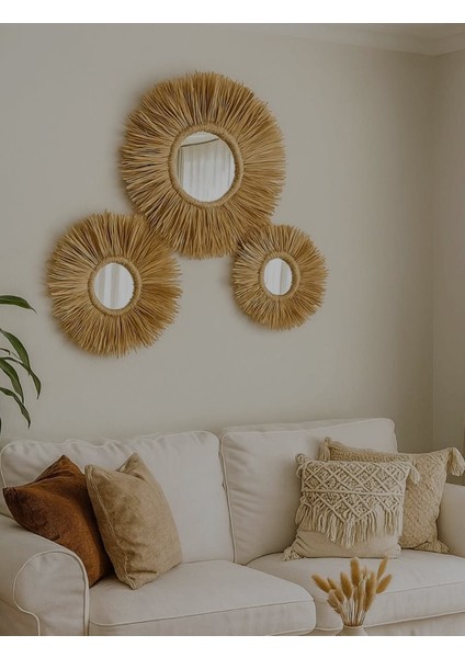 3'lü Hasır Bohem Ayna Seti (50CM + 40CM + 30CM) fiyatları