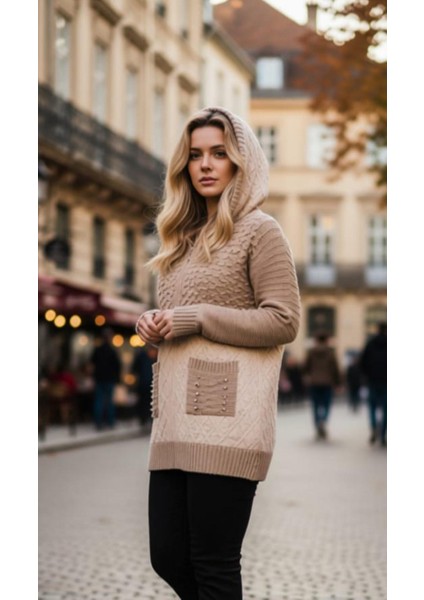 Kadın Büyük Beden Kapüşonlu Cepli Taş Detay Kapitoneli Triko Hırka fiyatları