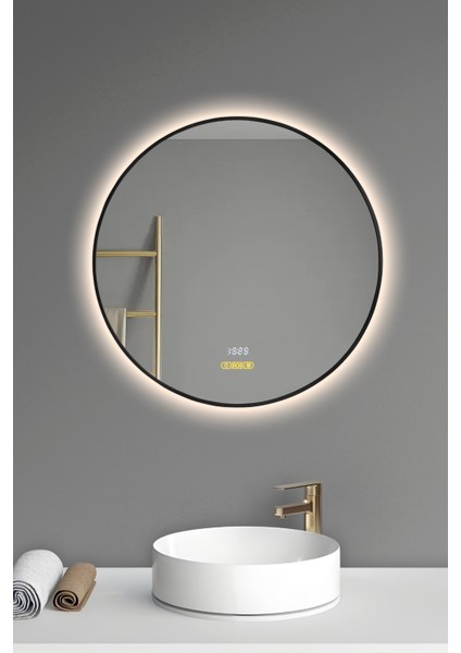 Akıllı Ayna Buhar Tutmayan Hareket Sensörlü 3 Renk Ledli Siyah Çerçeveli Banyo Lavabo Aynası 80 cm fiyatları