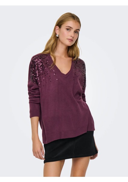 Onlstarry Ls Sequın Boxy V-Neck Knt