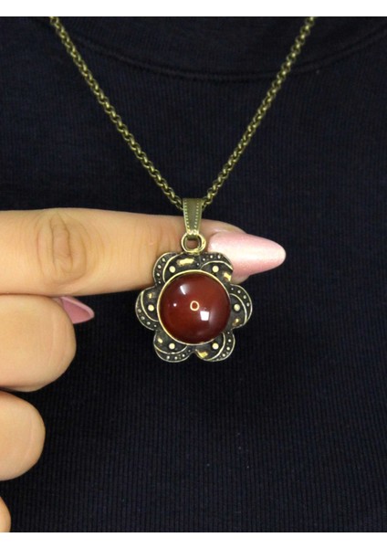 Doğal Taş Akik Doğal Taşlı Kadın Doğal Taş Otantik Kolye EUK18A