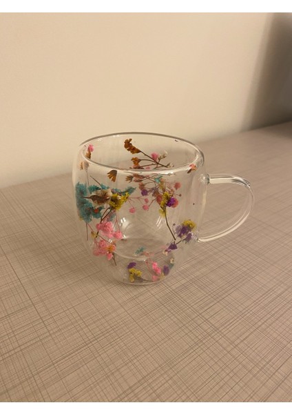Çift Cidarli Cicekli Bardak 250ML Kahve Cay Bardagi El Yapimi Kulplu Borosilikat Cam Bardagi modelleri