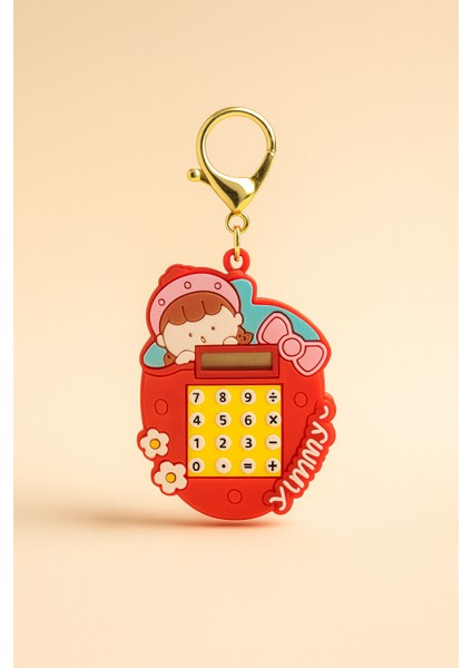 Red & Cheery Sevimli Mini Kırmızı Yummy Hesap Makinesi Anahtarlık – Çanta Süsü
