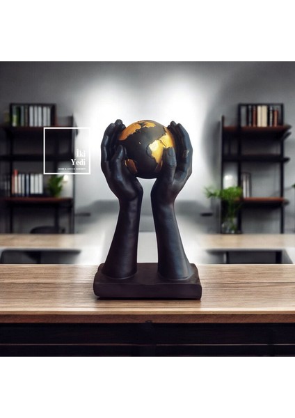 Peuctor Altın Küreyi Tutan Eller Heykeli, Dünya Figürü Dekoratif Obje, Ofis Ev Masaüstü Süs Eşyası