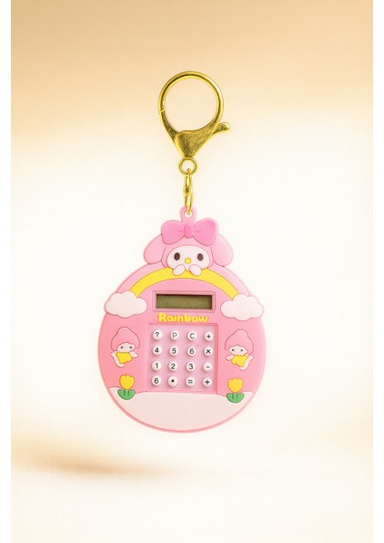 Red & Cheery Pembe Gökkuşağı – Tavşan Mini Hesap Makineli Anahtarlık – Çanta Süsü – Seçenekli Modeller