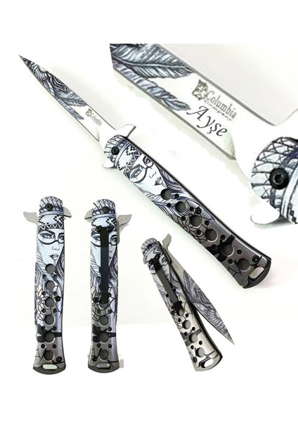 Columbia Apaçi Kızı FST-1112-A 23 cm Kızılderili Dövme Çakı