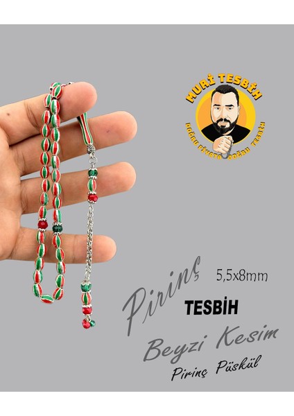 Yeşil Kırmızı Pirinç Tesbih Beyzi Kesim 5,5X8MM
