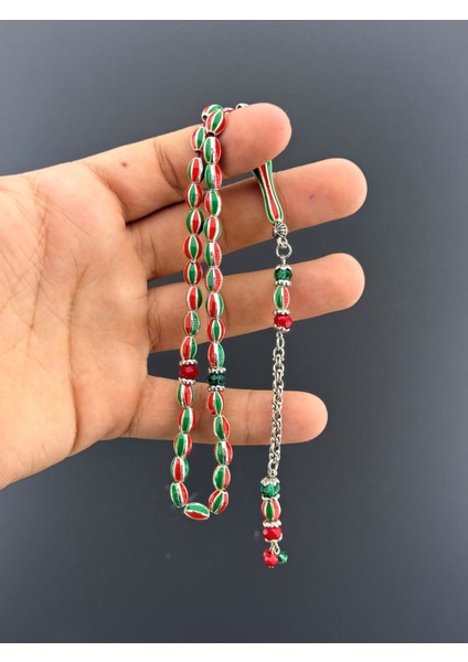 Yeşil Kırmızı Pirinç Tesbih Beyzi Kesim 5,5X8MM fiyatları
