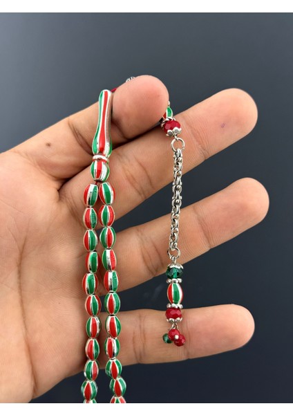 Yeşil Kırmızı Pirinç Tesbih Beyzi Kesim 5,5X8MM modelleri