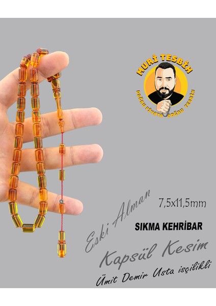 Ümit Demir Hoka Kapağı Eski Alman Sıkma Kehribar Kapsül Kesim 7,5X11,5MM