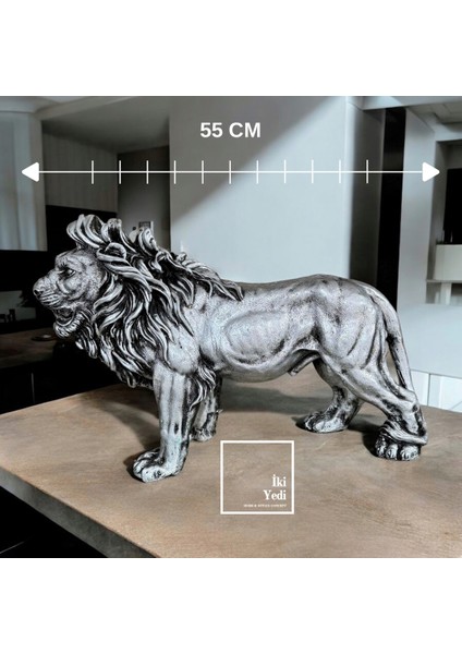 Bruns 77-1 Gri Aslan Heykeli 55 cm Büyük Boyut Dekoratif Obje Ofis Hediyesi Ev Hediyelik Eşyalar