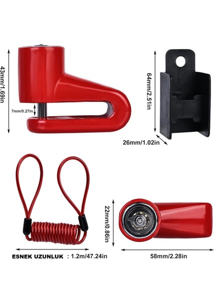 Scooter Motosiklet Elektrikli Bisiklet Disk Fren Kilidi Uyarı Halatı Çelik Güvenlik Kilidi Hırsızlık Önleyici modelleri