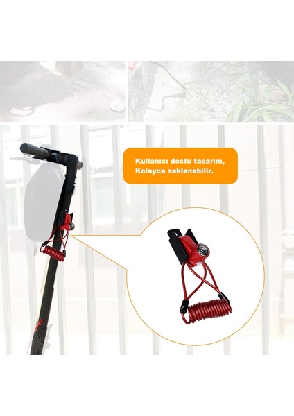 Scooter Motosiklet Elektrikli Bisiklet Disk Fren Kilidi Uyarı Halatı Çelik Güvenlik Kilidi Hırsızlık Önleyici indirimleri