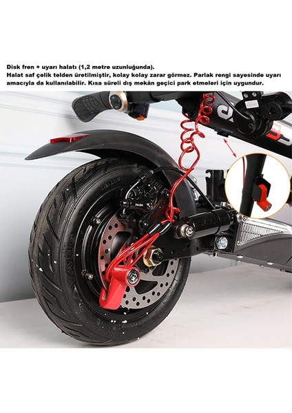 Scooter Motosiklet Elektrikli Bisiklet Disk Fren Kilidi Uyarı Halatı Çelik Güvenlik Kilidi Hırsızlık Önleyici