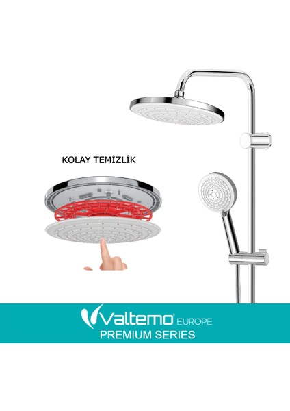 | Valtemo Mucize Kireç Önleyicili & Patentli Temizleme Sistemli Tepe Duş Seti