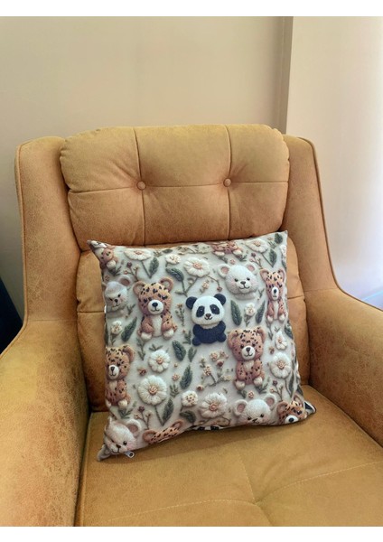 3D Nakış Efektli Oyuncak Ayılar Desenli Çocuk & Bebek Kırlent Kılıfı 43X43 fiyatları