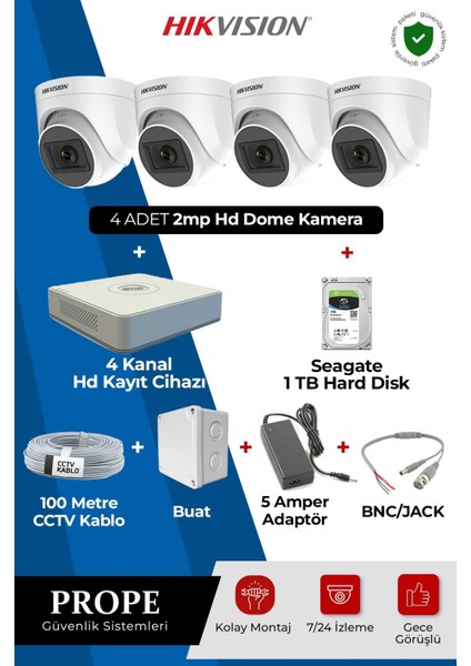 Hıkvısıon 4 Kameralı Dome Full Sistem Paketi