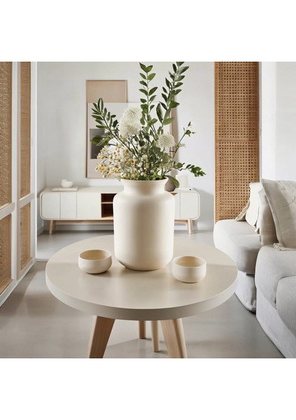 Iskandinav Tarzı Seramik Krem Rengi Petra Vazo 17CM