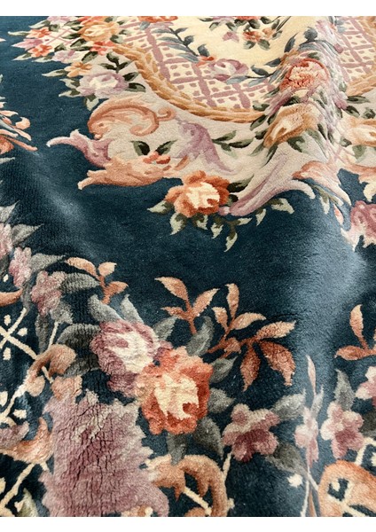 El Dokuma Kabartmalı Çin Halısı Birinci Sınıf Kalite Petrol Yeşili Ebat 370X275 modelleri