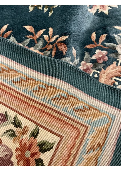 El Dokuma Kabartmalı Çin Halısı Birinci Sınıf Kalite Petrol Yeşili Ebat 370X275 fırsatları